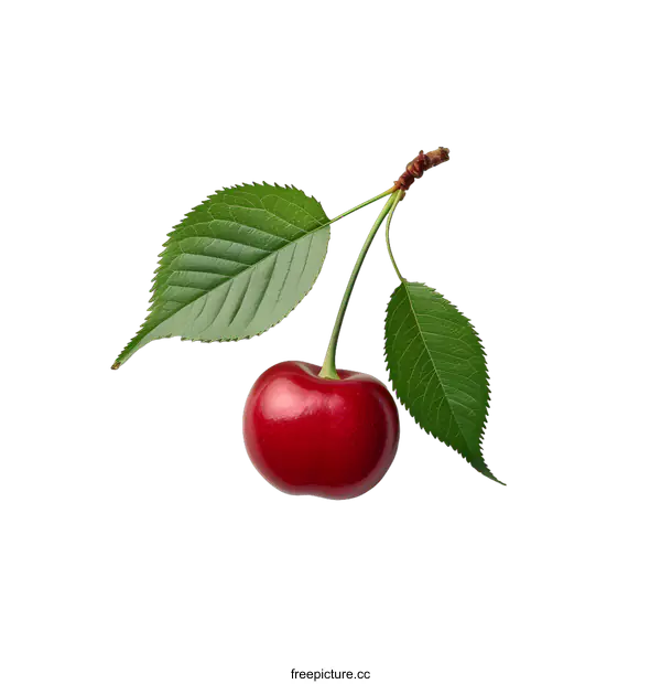[Transparent Background PNG]Ripe red cherry with leaves