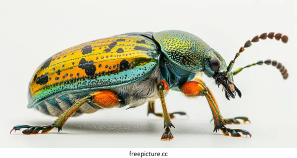 Vibrant Green and Gold Beetle with Orange Antennae