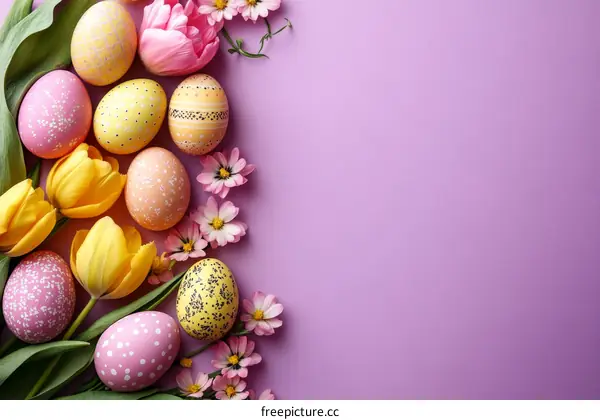 Easter Decoration with Painted Eggs and Flowers