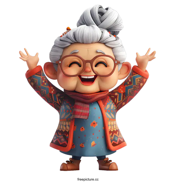 [Transparent Background PNG]Happy Grandmother Cartoon Character Illustration