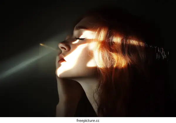 Woman with Red Hair Illuminated by Sunlight