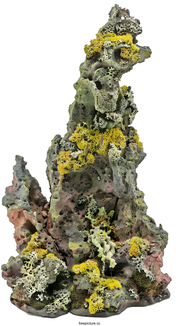 [Transparent Background PNG]Yellow and Green Moss Covered Stone