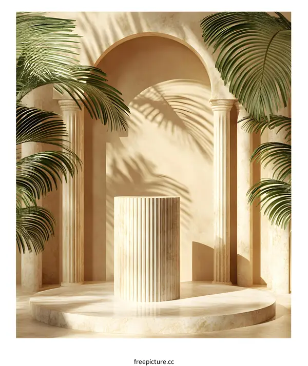 Beige Marble Podium with Palm Trees