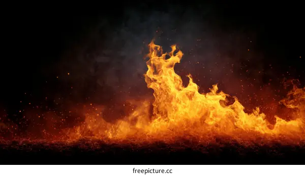 Fierce Flames against Dark Background