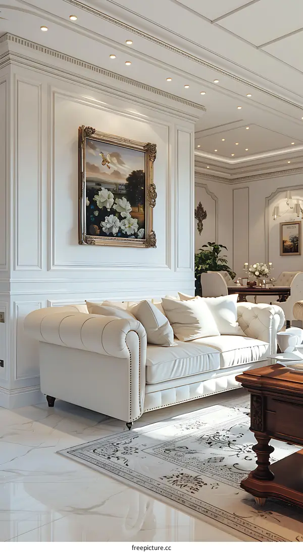 White sofa in a classic living room interior