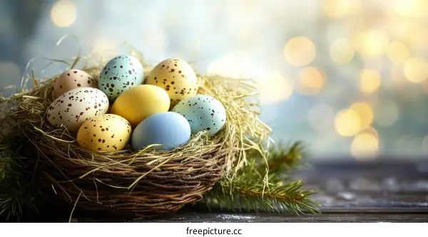 Colorful Easter Eggs in a Nest