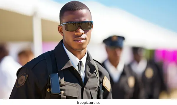 A security guard stands guard at an event.
