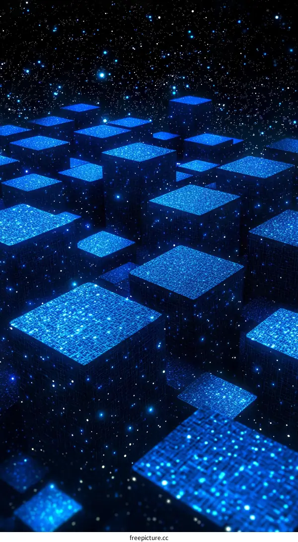 Abstract Blue Cubes in Space