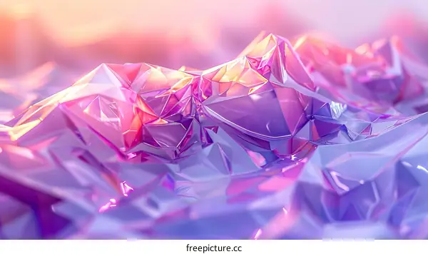 Purple Pink Gradient Low Poly Mountain Landscape Illustration