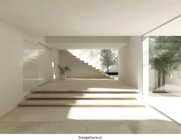 Minimalist Interior Design with White Staircase and Window