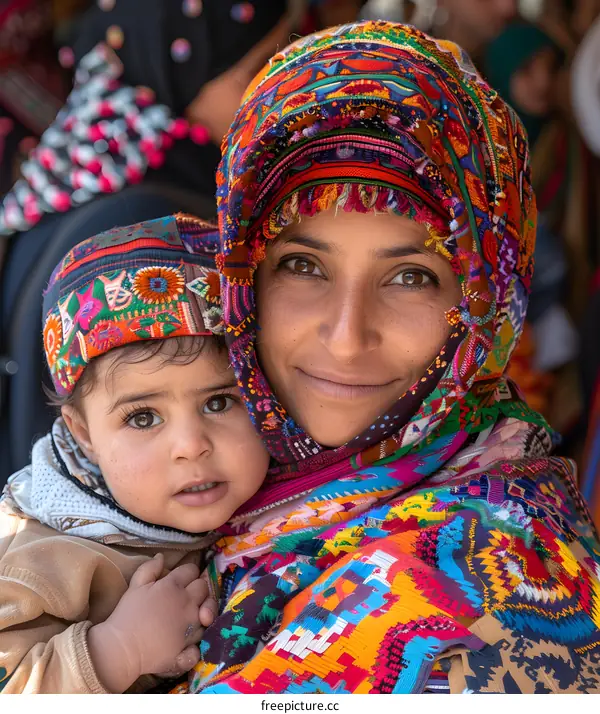 Mother and Child in Traditional Clothing