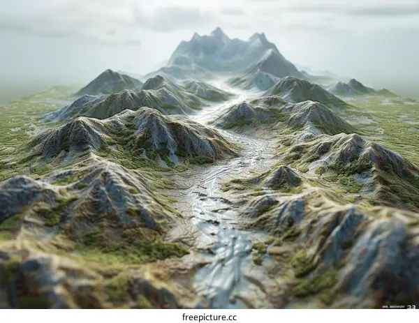 Arid Mountain Landscape River