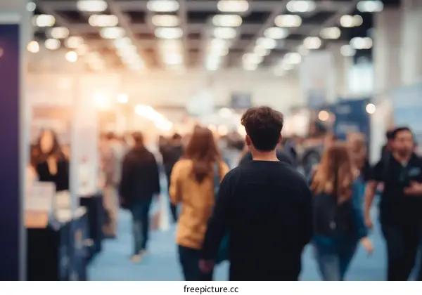 Busy Exhibition Hall with Many People