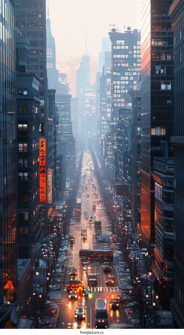 Futuristic City Street Scene Illustration