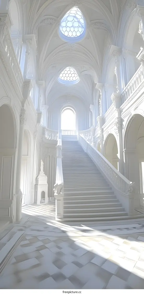 White Marble Staircase in an Ornate Hallway