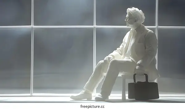 Paper Sculpture of a Businessman by the Window