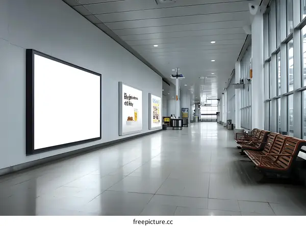 Airport Corridor with Blank Advertising Displays