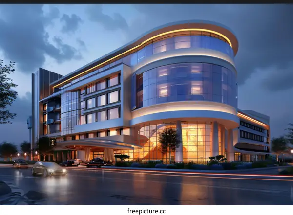 Modern Architectural Design of a Hotel at Night