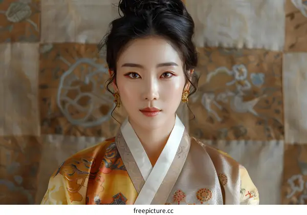 Portrait of a young woman in traditional Korean dress, hanbok