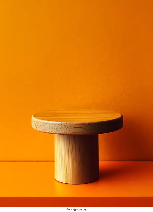 Wooden Pedestal on Orange Background