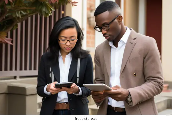 Two people looking at a tablet