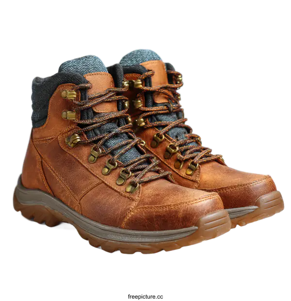 [Transparent Background PNG]Pair of Brown Leather Hiking Boots on White Background