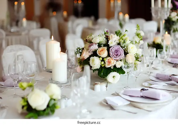 Elegant Wedding Table Setting with Floral Arrangements