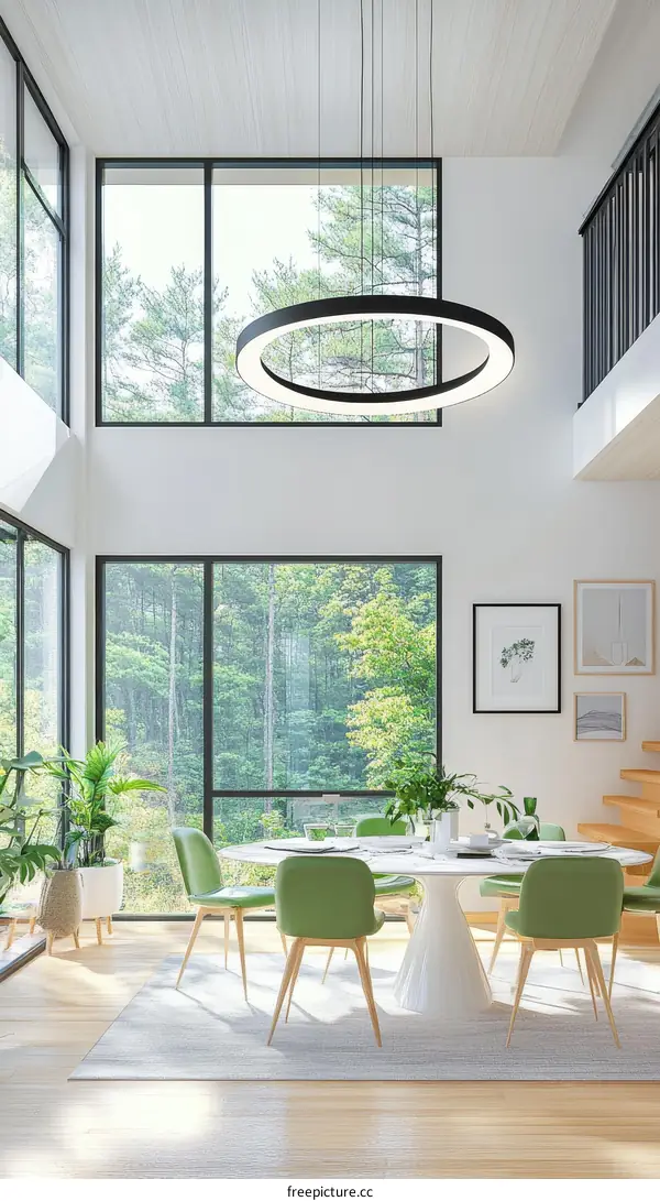 Modern Dining Room with Forest View