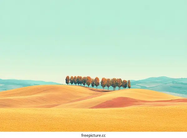 Row of Trees on a Hilltop with Rolling Fields in the Distance