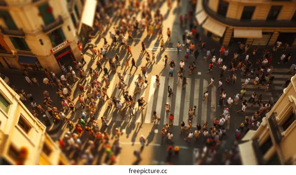 Crowded city street with people crossing the road