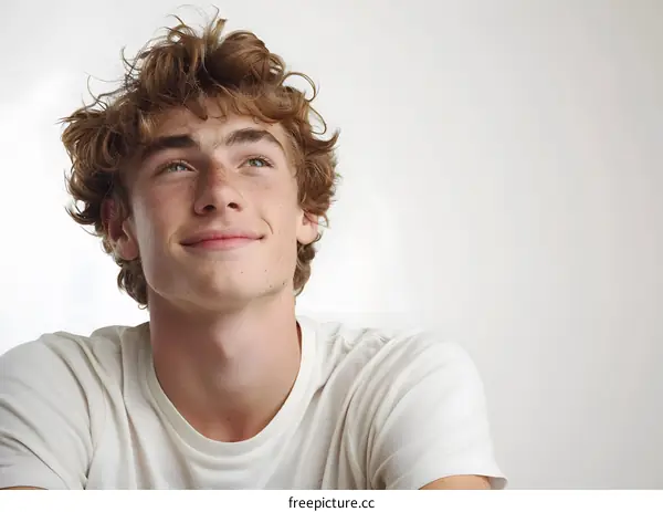 Smiling young man looking up with hope