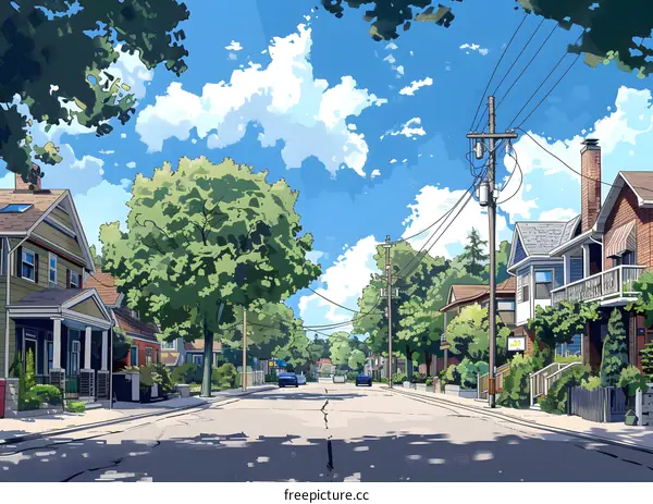 Summer Day in a Quiet Suburb Illustration