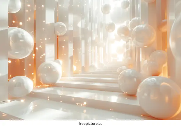 Abstract White Sphere Corridor with Soft Light