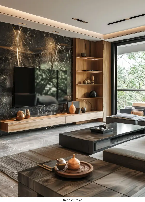 Modern Minimalist Living Room with TV Background Wall