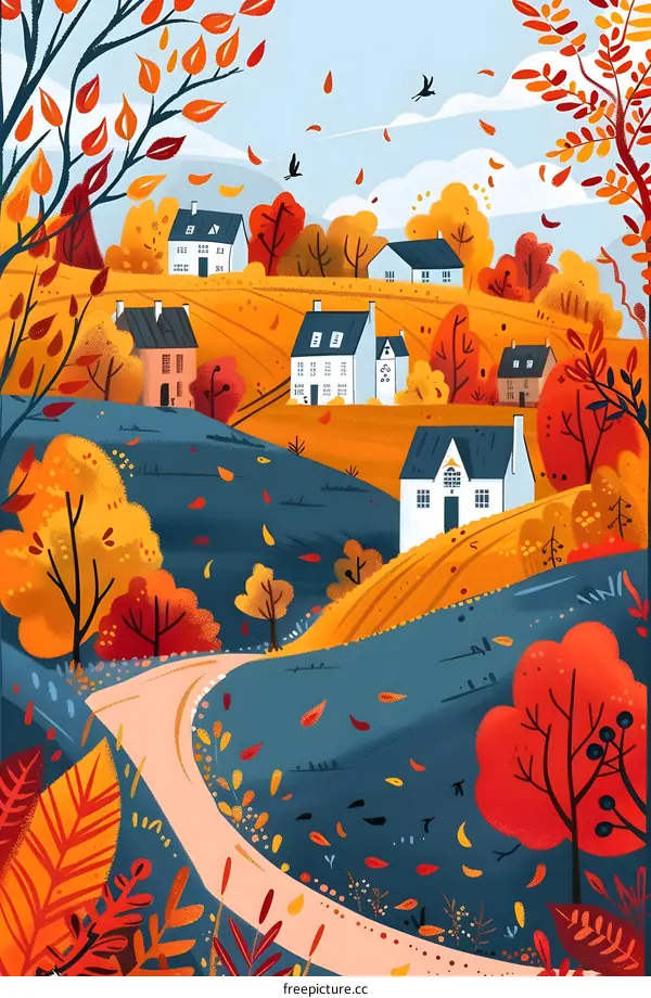 Autumn Landscape with Village and Road