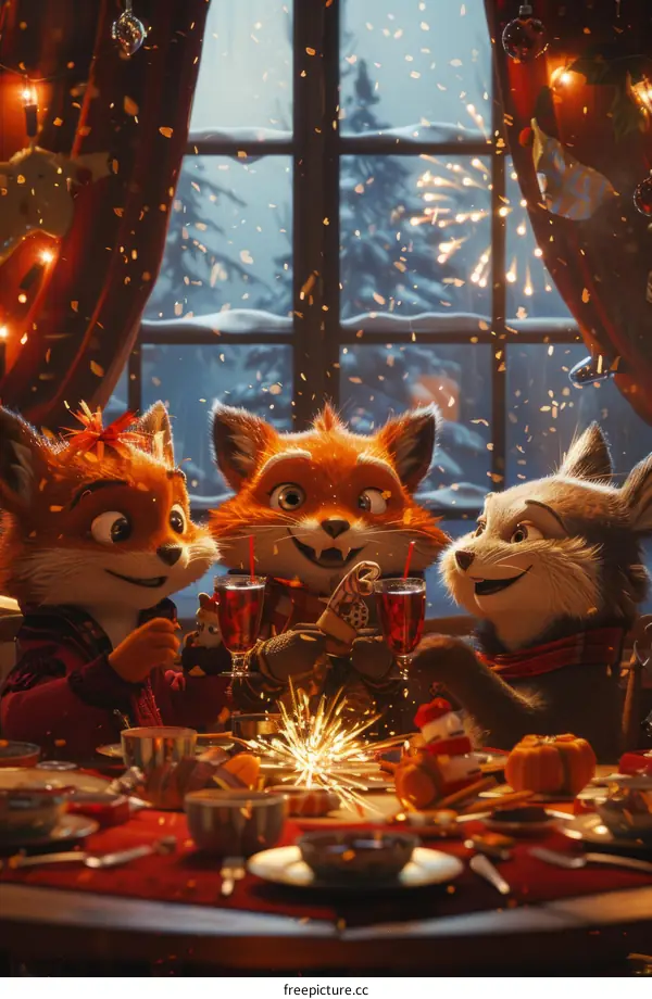 Christmas Celebration with Three Cute Animal Friends