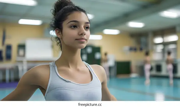 Young Woman in a Dance Studio Looking Away