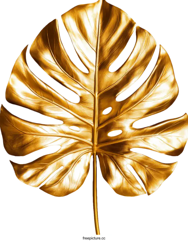 [Transparent Background PNG]Golden Exotic Monstera Leaf Design
