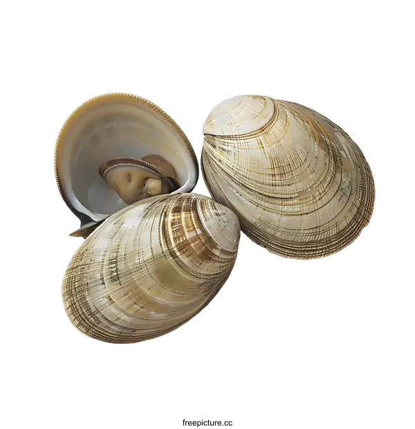 [Transparent Background PNG]three clams on a white background