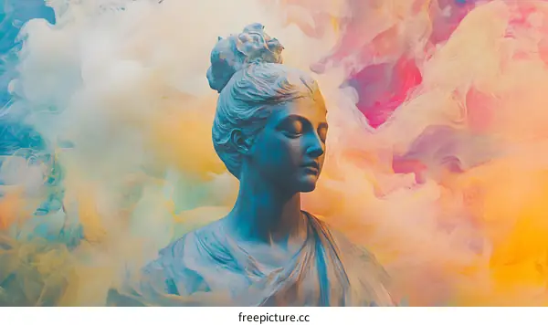 Abstract Statue with Colorful Smoke Background