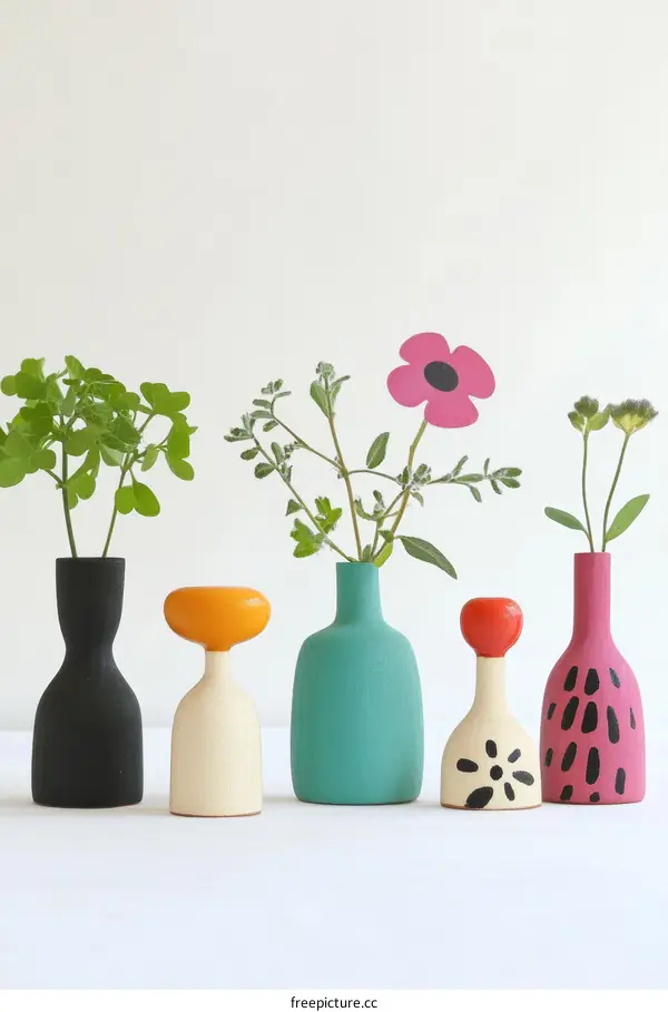 Colorful Vases with Floral Arrangements
