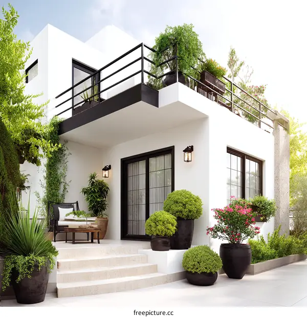 Modern House Exterior with Lush Landscaping