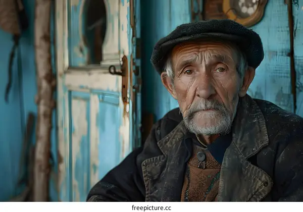 Portrait of an old man with a weathered face