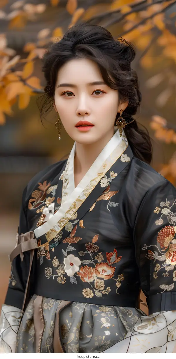 Portrait of a young Korean woman in traditional Korean dress