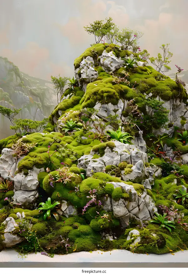 Moss Covered Rock Formations in a Natural Setting
