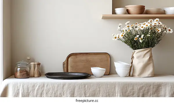 Simple Kitchen Tableware and Flowers