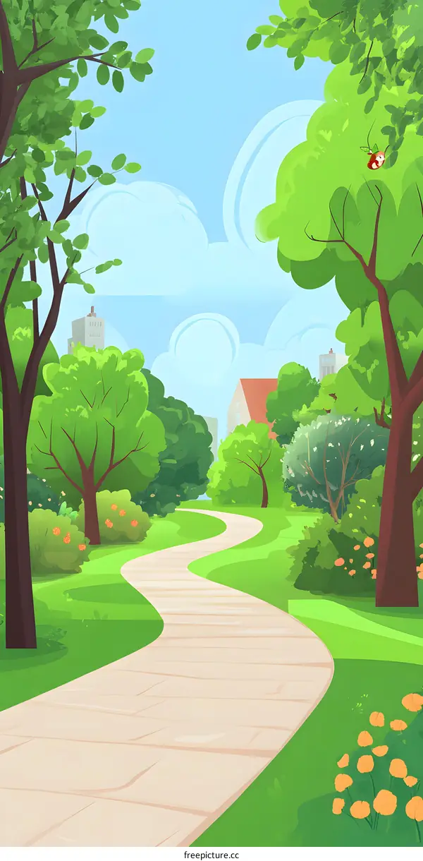 Green Winding Path Through Summer Park