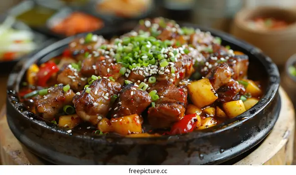 Korean Style Stir Fried Pork With Vegetables and Sesame Seeds