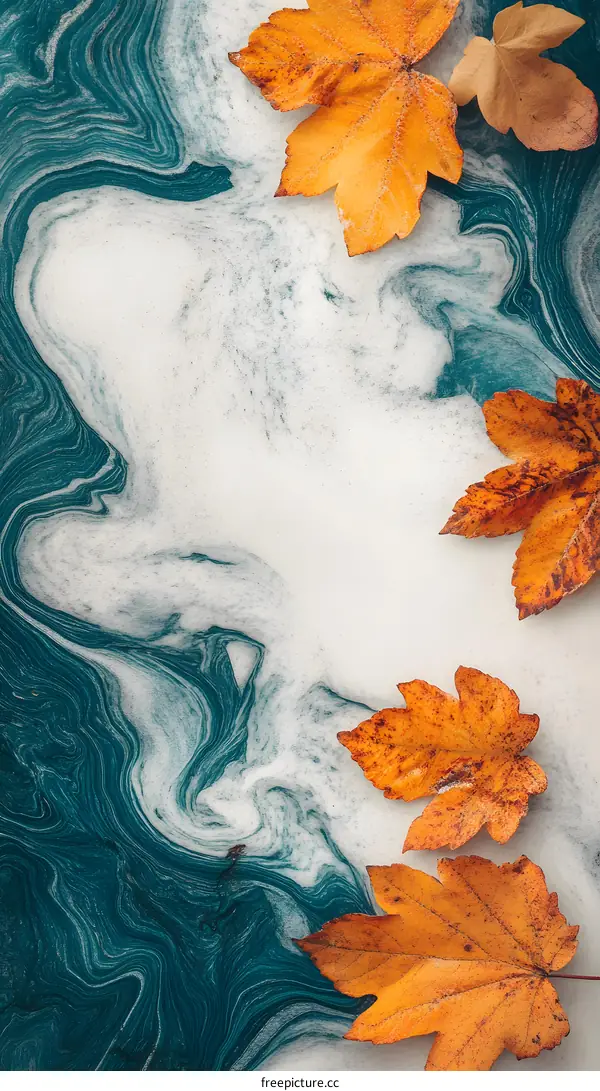 Autumn Leaves on Abstract Swirling Background