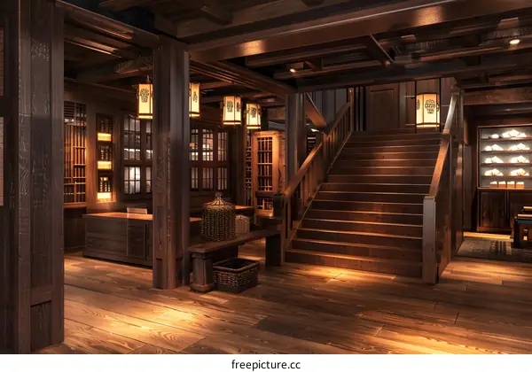 Wooden interior of a traditional Japanese house